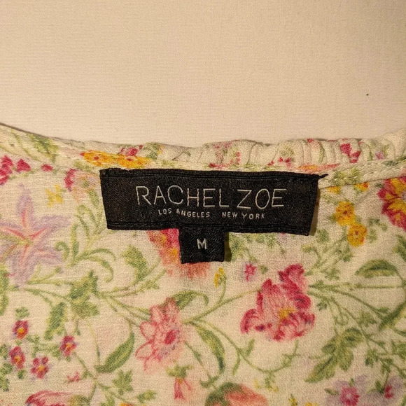 Rachel Zoe Floral blouse 3/4 sleeve with drawstring waist, size M - Picture 2 of 8
